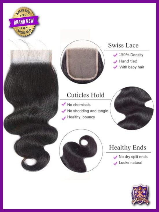 4x4 HD Lace Closure Body Wave Human Hair 18 Inch Brazilian Virgin Hair Free main image 5